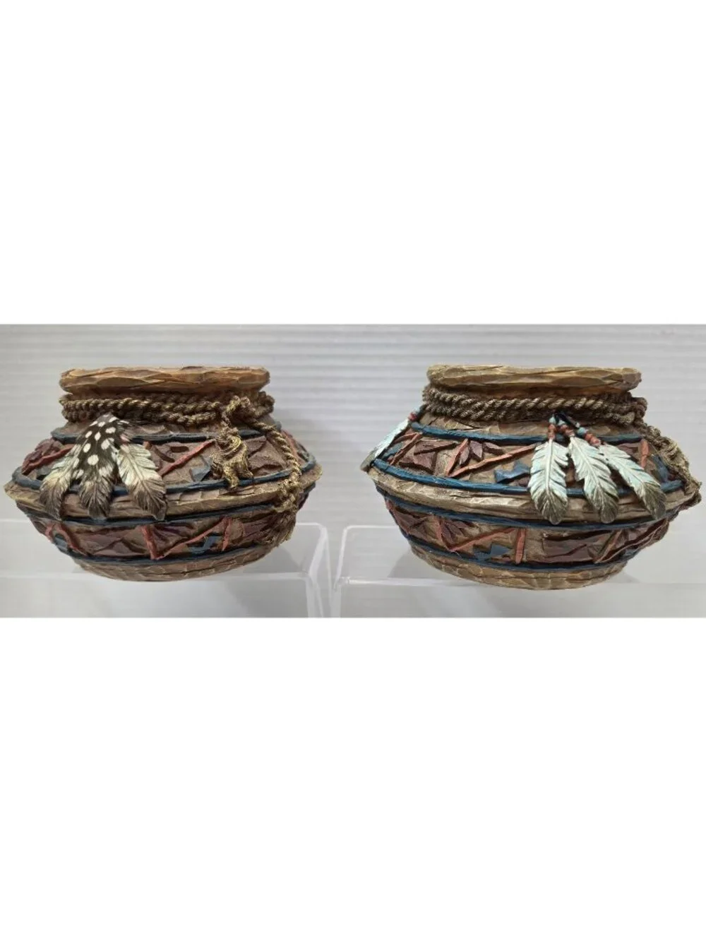 Southwestern Resin Feather Pot Candle Holders Bowl Decor Lot of 2